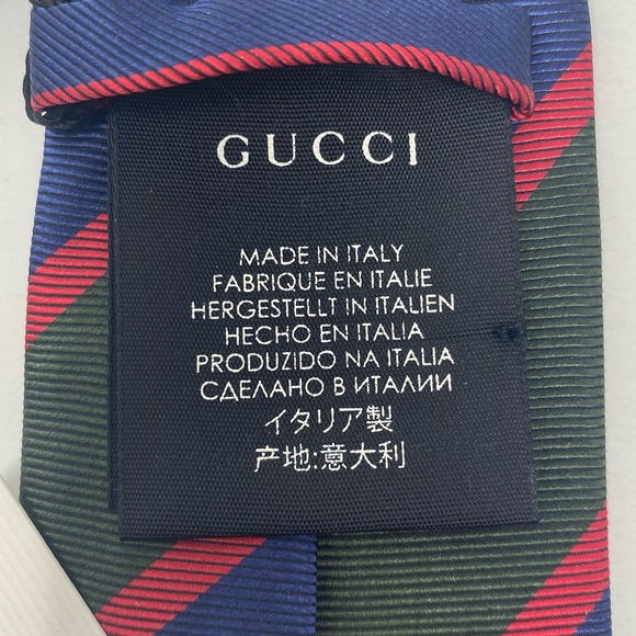 GUCCI Mens Striped Silk Blue Green Tie - Picture 9 of 11